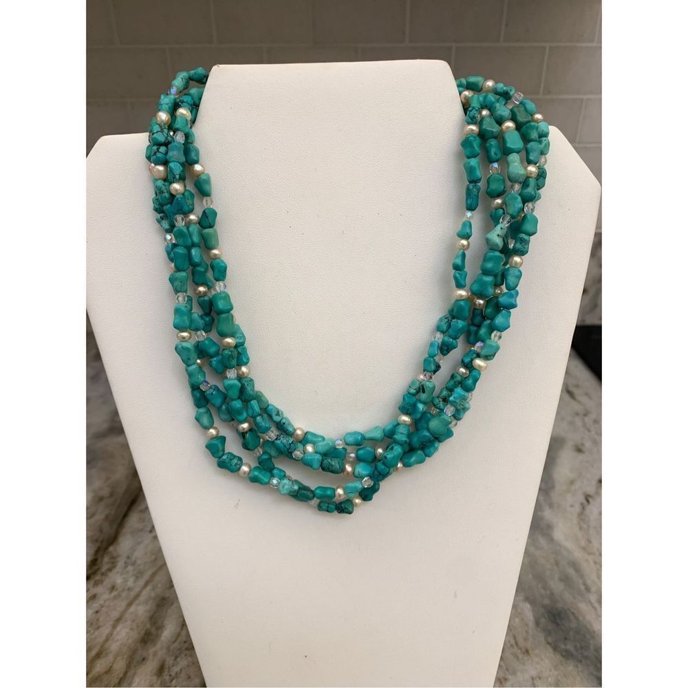 Turquoise Howlite and Pearl Necklace with Matching Bracelet #stunning #western